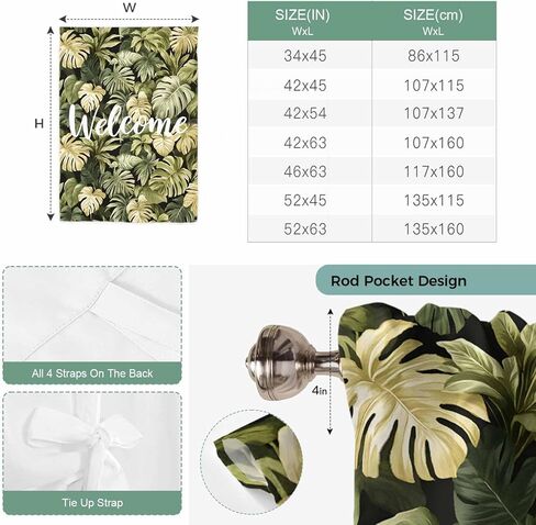 Summer Green Leaf Tie Up Curtains for Window, Botanical Watercolor Tropical Plants Thermal Insulated Balloon Shade Adjustable Rod Pocket Curtains Valance Panels for Kitchen Bathroom Café 52'' x 63'' in Saudi Arabia