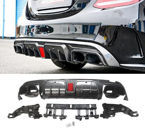 CHIESMA, Rear Diffuser Fit for Mercedes Benz W205 C43 C63 AMG/C63 AMG S/C300/C200/C180 Sedan 4-Door 2015-2021, Carbon Fiber Painted Style ABS 6PC Rear Bumper Diffuser Rear Bumper Set in Kuwait