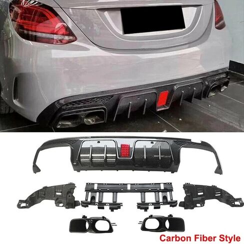 CHIESMA, Rear Diffuser Fit for Mercedes Benz W205 C43 C63 AMG/C63 AMG S/C300/C200/C180 Sedan 4-Door 2015-2021, Carbon Fiber Painted Style ABS 6PC Rear Bumper Diffuser Rear Bumper Set in Kuwait