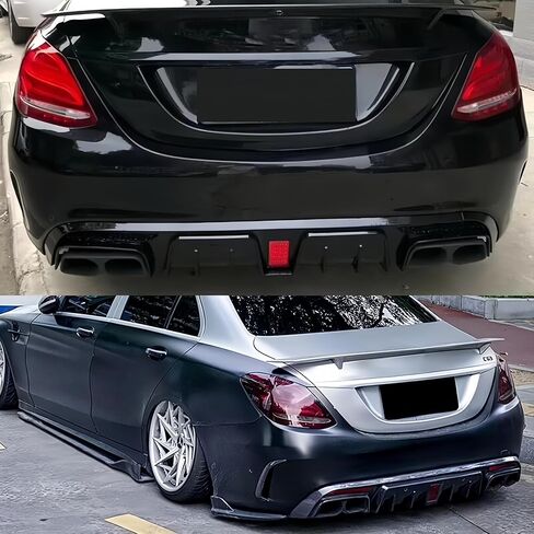 CHIESMA, Rear Diffuser Fit for Mercedes Benz W205 C43 C63 AMG/C63 AMG S/C300/C200/C180 Sedan 4-Door 2015-2021, Carbon Fiber Painted Style ABS 6PC Rear Bumper Diffuser Rear Bumper Set in Kuwait