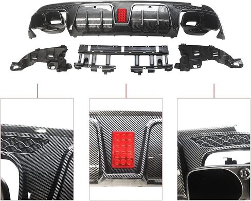 CHIESMA, Rear Diffuser Fit for Mercedes Benz W205 C43 C63 AMG/C63 AMG S/C300/C200/C180 Sedan 4-Door 2015-2021, Carbon Fiber Painted Style ABS 6PC Rear Bumper Diffuser Rear Bumper Set in Kuwait