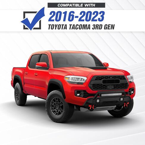Stubby Front Bumper Compatible with 2016 2017 2018 2019 2020 2021 2022 2023 Toyota Tacoma 3rd Gen with Winch Plate, Skid Plate, 3 x LED Lights, Pre-drilled Holes for License Plate & D-rings in Kuwait