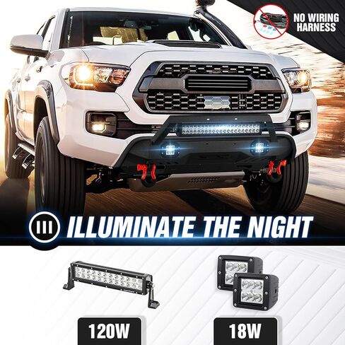 Stubby Front Bumper Compatible with 2016 2017 2018 2019 2020 2021 2022 2023 Toyota Tacoma 3rd Gen with Winch Plate, Skid Plate, 3 x LED Lights, Pre-drilled Holes for License Plate & D-rings in Kuwait