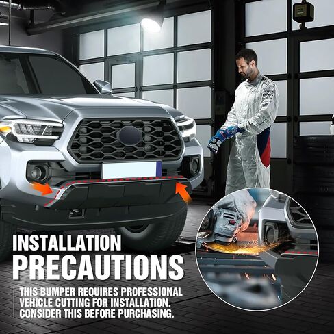 Stubby Front Bumper Compatible with 2016 2017 2018 2019 2020 2021 2022 2023 Toyota Tacoma 3rd Gen with Winch Plate, Skid Plate, 3 x LED Lights, Pre-drilled Holes for License Plate & D-rings in Kuwait