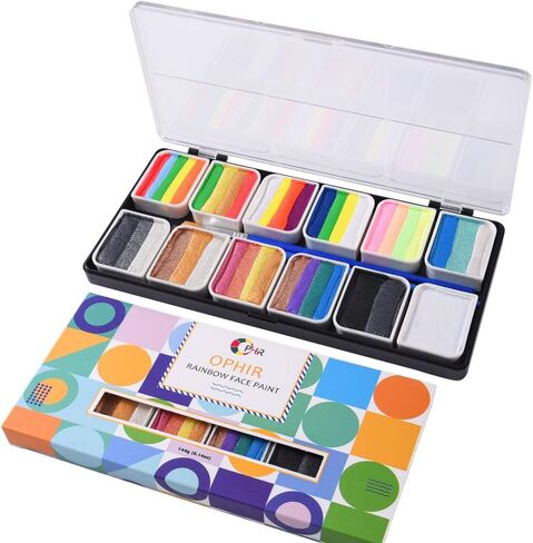 OPHIR 41 Colors Face Painting Kit Professional, 5.14 oz Water Based Face Paint Palette with 4 Face Painting Practice Boards, 10 Stencils, 4 Brushes, 2 Makeup Sponges, 2 DIY Gem Stickers, Spray Bottle in Kuwait