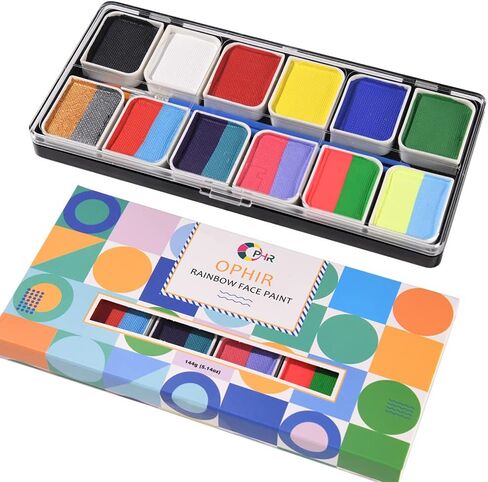 OPHIR 41 Colors Face Painting Kit Professional, 5.14 oz Water Based Face Paint Palette with 4 Face Painting Practice Boards, 10 Stencils, 4 Brushes, 2 Makeup Sponges, 2 DIY Gem Stickers, Spray Bottle in Kuwait