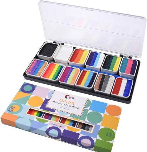 OPHIR 41 Colors Face Painting Kit Professional, 5.14 oz Water Based Face Paint Palette with 4 Face Painting Practice Boards, 10 Stencils, 4 Brushes, 2 Makeup Sponges, 2 DIY Gem Stickers, Spray Bottle in Kuwait