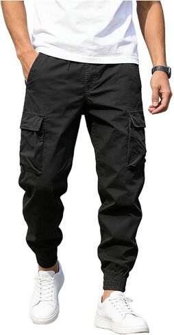 Mens Plus Size Cargo Pants Casual Workout Running Stretch Sweatpants Outdoor Tactical Pants with Multiple Pockets in Saudi Arabia