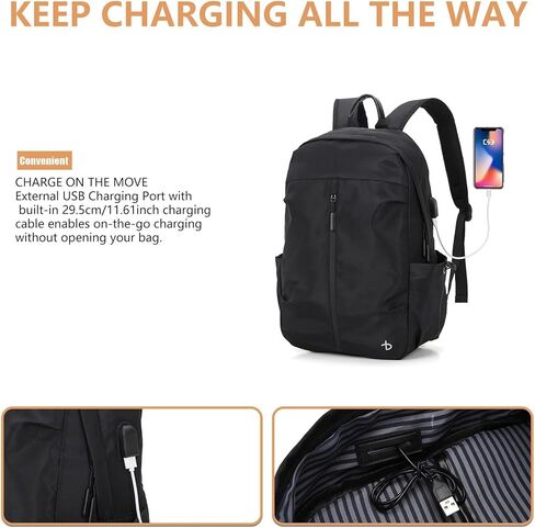 BESMART Black Waterproof Casual Backpack for Men/Women with USB Port&Trolley Sleeve,Lightweight College Backpacks Suitable for 15.6'' Laptop,Work Bag Commute Daypack for Travel/Sport/Outdoor/Hiking in Kuwait