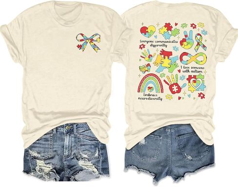 التوحد الوعي قميص المرأة التوحد القبول التي شيرت التوحد أمي قمصان ASD ملهمة القوس الجرافيك المحملة in Kuwait