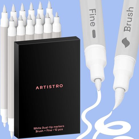 ARTISTRO 60 Acrylic Paint Markers - Paint Pens Dual Tip Brush + Fine Ideal for Calligraphy - Perfect for Fabric, Rock, Glass, Wood, DIY - Art Supplies, Stocking Stuffers, Christmas Gift Idea in Kuwait