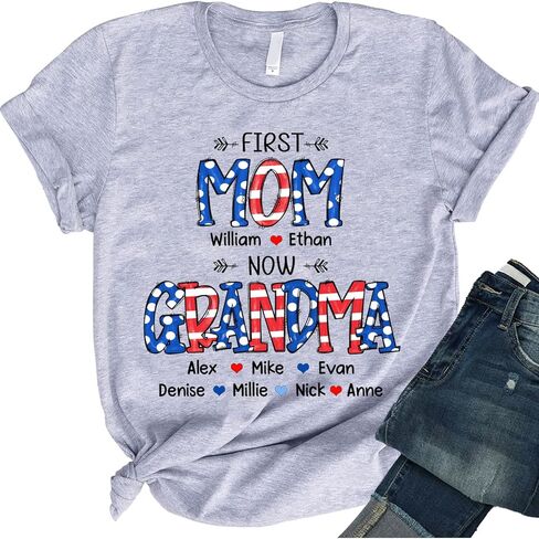 Personalized Grandma 4th of July Shirt, Wildflowers American Flag Grandma Shirt, Custom Grandma with Grandkid Names in Kuwait