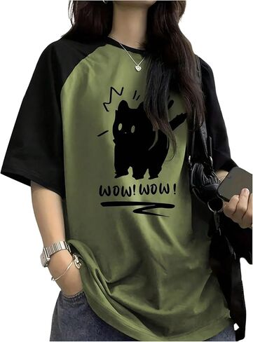 تي شيرت نسائي ذو رسومات لطيفة من SOLY HUX تي شيرت Preppy فضفاض وأكمام راجلان ملابس علوية جمالية كبيرة الحجم ملابس الشارع in Kuwait