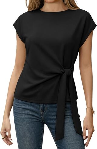 Zhiyouni Women's Summer Tie Tops 2026 Short Sleeves Crewneck Dressy Casual Business Shirt Tops Blouses in Kuwait