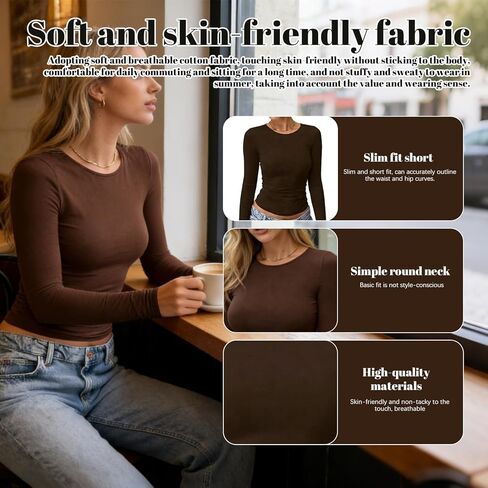 2 Pack Womens Long Sleeve Shirts Crew Neck Top Slim Fit Undershirts Base Casual Stretch Layering Tee Shirts in Saudi Arabia