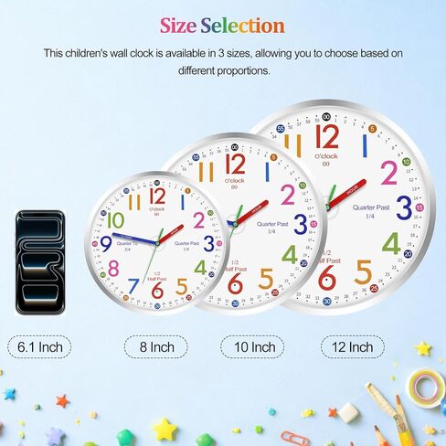 ساعة تعليم JoFomp Telling Time، ساعة حائط مضيئة مقاس 12 بوصة لغرفة نوم الأطفال، ساعة حائط LED تعمل بالبطارية، ساعة تعليمية صامتة للأطفال والمعلمين والفصول الدراسية، مستشعر الضوء - إضاءة تلقائية in Kuwait