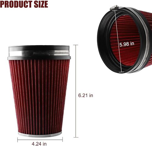 152mm 6" High Flow Cold Air Intake Filter, High-Performance Clamp-On Washable Round Tapered Cone Inlet Replacement Dry Air Filter, Auto Accessories, Universal for Truck SUV Sedan in Kuwait