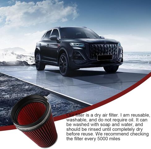 152mm 6" High Flow Cold Air Intake Filter, High-Performance Clamp-On Washable Round Tapered Cone Inlet Replacement Dry Air Filter, Auto Accessories, Universal for Truck SUV Sedan in Kuwait