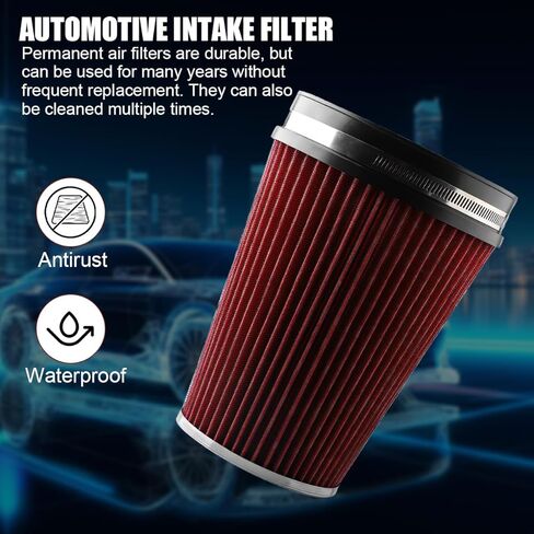152mm 6" High Flow Cold Air Intake Filter, High-Performance Clamp-On Washable Round Tapered Cone Inlet Replacement Dry Air Filter, Auto Accessories, Universal for Truck SUV Sedan in Kuwait