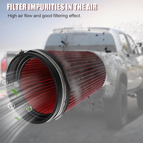 152mm 6" High Flow Cold Air Intake Filter, High-Performance Clamp-On Washable Round Tapered Cone Inlet Replacement Dry Air Filter, Auto Accessories, Universal for Truck SUV Sedan in Kuwait