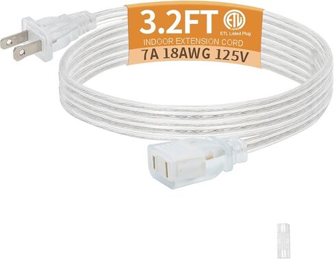 2 Pack Clear Extension Cord, 10 Feet Male to Female Extension Cords, 2 Prong Extension Cord with UL-Certified, Power Cable for Light Fixtures, 2 x 18AWG 10A/250V Power Extension Cord in Kuwait