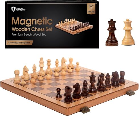 Chess Armory Chess Set 15 Inch Magnetic Wooden Chess Board Game for Adults and Kids with Extra Queen Pieces & Storage Box in Saudi Arabia
