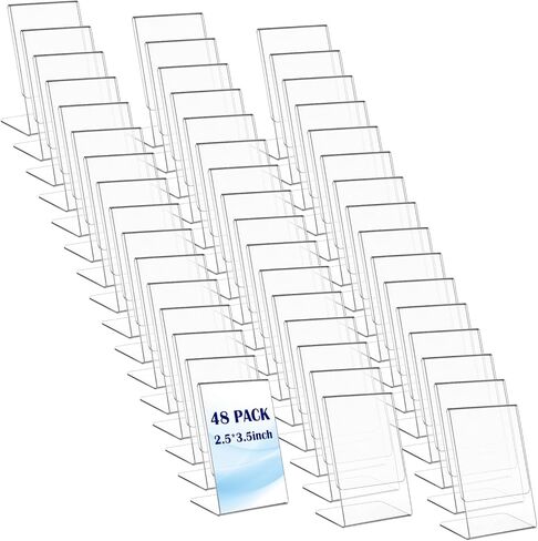 48PCS 3.5 x 2.5 Inch Acrylic Photo Frame, Clear Small Sign Holder L Shape Mini Card Display Stands for Office Wedding Restaurant Menu, Business Card Holder Food Labels Table Top Sign in Saudi Arabia