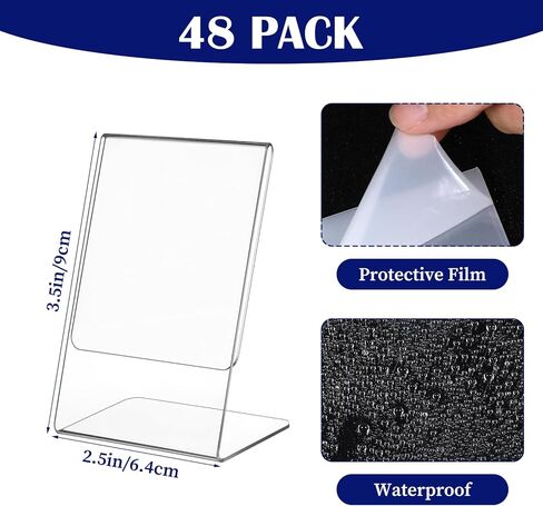 48PCS 3.5 x 2.5 Inch Acrylic Photo Frame, Clear Small Sign Holder L Shape Mini Card Display Stands for Office Wedding Restaurant Menu, Business Card Holder Food Labels Table Top Sign in Saudi Arabia