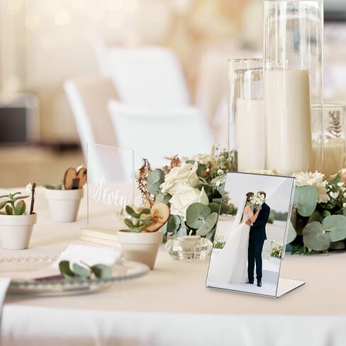 48PCS 3.5 x 2.5 Inch Acrylic Photo Frame, Clear Small Sign Holder L Shape Mini Card Display Stands for Office Wedding Restaurant Menu, Business Card Holder Food Labels Table Top Sign in Saudi Arabia