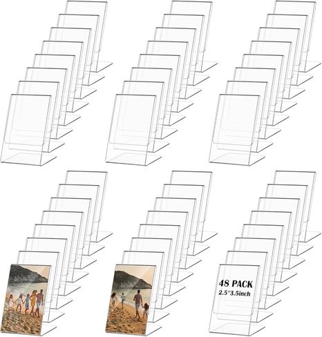 48PCS 3.5 x 2.5 Inch Acrylic Photo Frame, Clear Small Sign Holder L Shape Mini Card Display Stands for Office Wedding Restaurant Menu, Business Card Holder Food Labels Table Top Sign in Saudi Arabia
