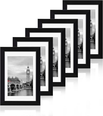 Fixwal 5x7 Picture Frame Set of 6 with Shatter Resistant Plastic Glass, Thin Border and Light Weight Photo Frames for Wall or Tabletop Display, Black in Kuwait