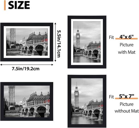 Fixwal 5x7 Picture Frame Set of 6 with Shatter Resistant Plastic Glass, Thin Border and Light Weight Photo Frames for Wall or Tabletop Display, Black in Kuwait
