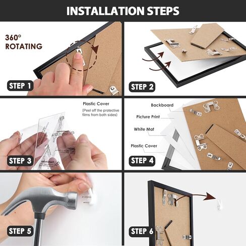 Fixwal 5x7 Picture Frame Set of 6 with Shatter Resistant Plastic Glass, Thin Border and Light Weight Photo Frames for Wall or Tabletop Display, Black in Kuwait