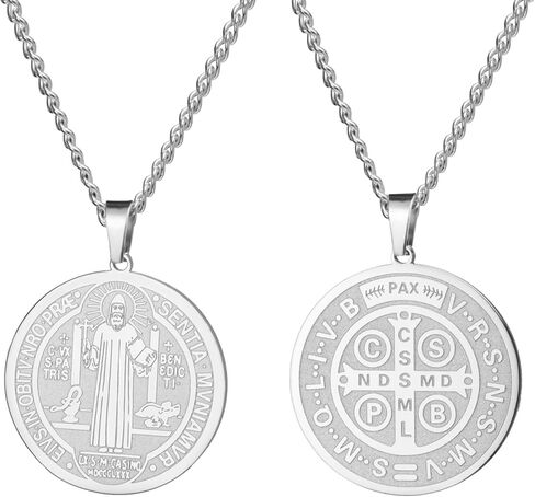 Amaxer Saint Benedict of Nursia Adjustable Necklace for Women Men Saints Medal Religious Protection Pendant Amulet Jewelry in Kuwait