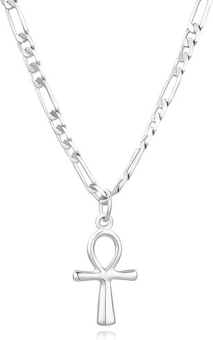 Dainty 925 Sterling Silver Gold Ankh Necklace for Women Men 18k Gold Plated Ankh Pendant Cross Necklace for Women Men with 3.6mm Flat Figaro Chain Necklaces Jewelry Gifts in Saudi Arabia