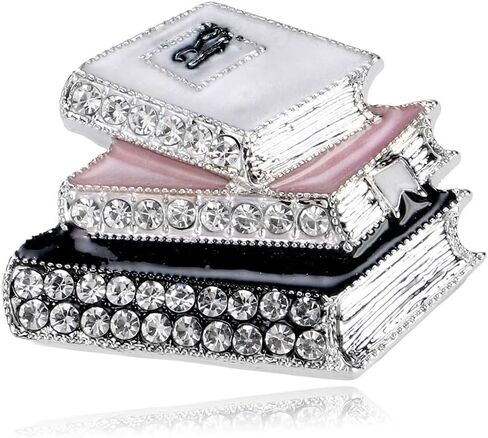 Rhinestone Books Brooch Pin for Women Silver Plated Enamel Crystal 3 Books Brooches Lapel Pins Cute Hat Bag Suit Dress Accessories School Teacher Student Corsage Ornament Jewelry in Saudi Arabia