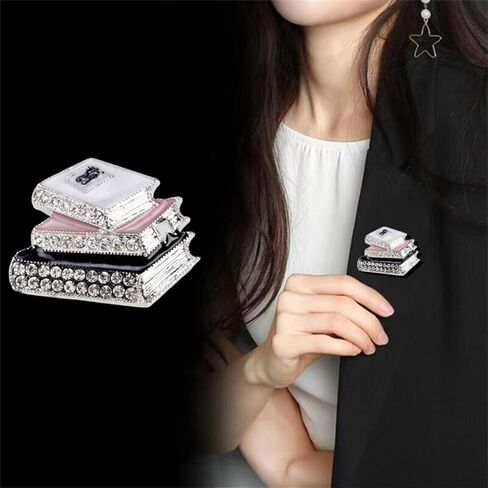 Rhinestone Books Brooch Pin for Women Silver Plated Enamel Crystal 3 Books Brooches Lapel Pins Cute Hat Bag Suit Dress Accessories School Teacher Student Corsage Ornament Jewelry in Saudi Arabia