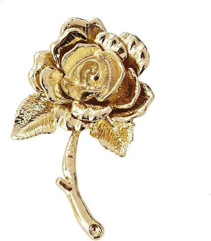Vintage Rose Flower Metal Brooch Pin for Women Men Wedding Party Dance Gold-Tone Plated Blossom Floral Lapel Pins Elegant Coat Clip for Sweater Dress Scarf Corsage Bouquet Accessories Mother Jewelry in Saudi Arabia