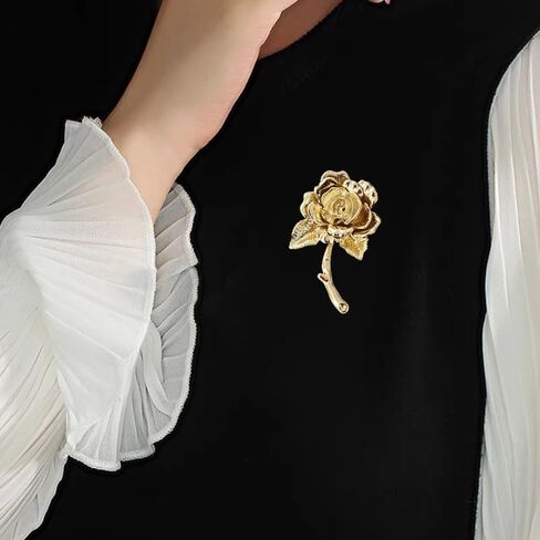 Vintage Rose Flower Metal Brooch Pin for Women Men Wedding Party Dance Gold-Tone Plated Blossom Floral Lapel Pins Elegant Coat Clip for Sweater Dress Scarf Corsage Bouquet Accessories Mother Jewelry in Saudi Arabia