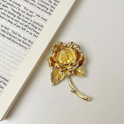 Vintage Rose Flower Metal Brooch Pin for Women Men Wedding Party Dance Gold-Tone Plated Blossom Floral Lapel Pins Elegant Coat Clip for Sweater Dress Scarf Corsage Bouquet Accessories Mother Jewelry in Saudi Arabia