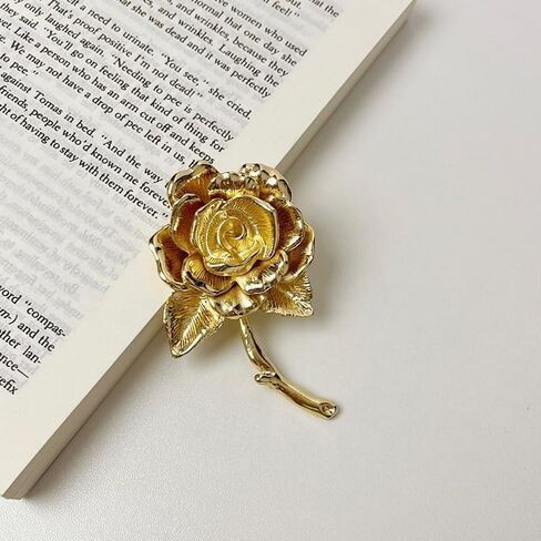 Vintage Rose Flower Metal Brooch Pin for Women Men Wedding Party Dance Gold-Tone Plated Blossom Floral Lapel Pins Elegant Coat Clip for Sweater Dress Scarf Corsage Bouquet Accessories Mother Jewelry in Saudi Arabia