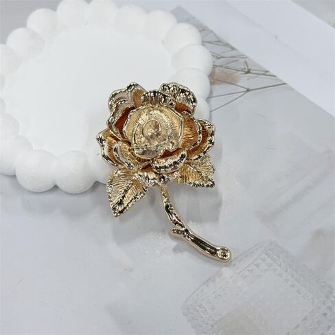 Vintage Rose Flower Metal Brooch Pin for Women Men Wedding Party Dance Gold-Tone Plated Blossom Floral Lapel Pins Elegant Coat Clip for Sweater Dress Scarf Corsage Bouquet Accessories Mother Jewelry in Saudi Arabia
