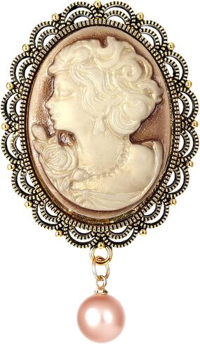 دبوس بروش على الطراز الفيكتوري، قلادة صورة سيدة منقوشة عتيقة مع لؤلؤ متدلي، إكسسوار قماش لوشاح طية صدر السترة، مجوهرات مأدبة الحفلات in Kuwait