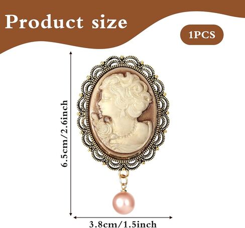 دبوس بروش على الطراز الفيكتوري، قلادة صورة سيدة منقوشة عتيقة مع لؤلؤ متدلي، إكسسوار قماش لوشاح طية صدر السترة، مجوهرات مأدبة الحفلات in Kuwait