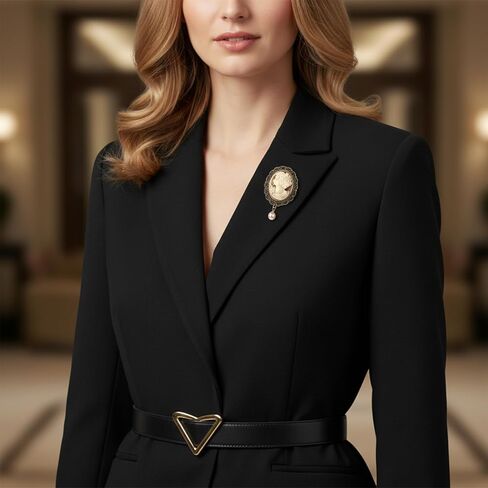 دبوس بروش على الطراز الفيكتوري، قلادة صورة سيدة منقوشة عتيقة مع لؤلؤ متدلي، إكسسوار قماش لوشاح طية صدر السترة، مجوهرات مأدبة الحفلات in Kuwait