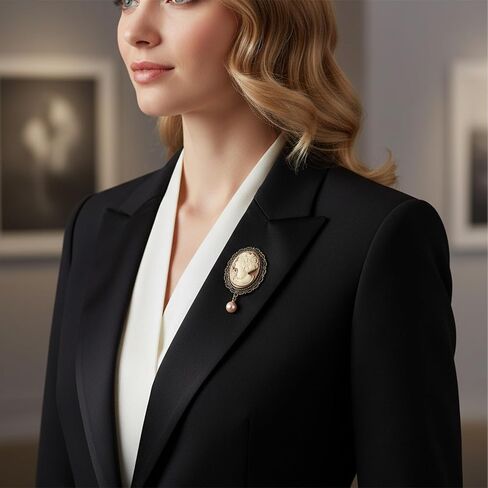 دبوس بروش على الطراز الفيكتوري، قلادة صورة سيدة منقوشة عتيقة مع لؤلؤ متدلي، إكسسوار قماش لوشاح طية صدر السترة، مجوهرات مأدبة الحفلات in Kuwait