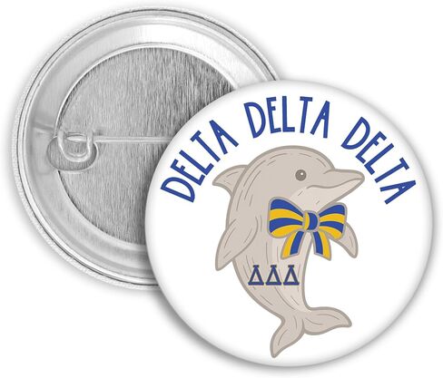 Delta Delta Delta Button Set, Tri Delta Sorority Spirit Bundle with Dolphin Design & Yellow Gingham Heart Letters, 2-Piece Bid Day Gift for Big Little in Kuwait
