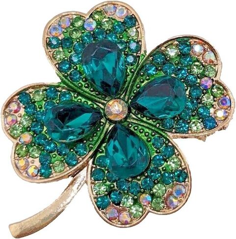 Lucky 4-Leaf Clover Crystal Brooch green & AB iridescent glass rhinestone St. Patrick's Day Shamrock good luck pin in Saudi Arabia