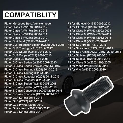 5PCS M14 x 1.5 Wheel Lug Bolts Nuts Compatible with Mercedes Benz 2003-2018 A B C E Class CLA CLS CLK GLA GLK ML350 GL350 GL450 R300L R350L SLC SLK SL, Replace 0009908307 in Kuwait