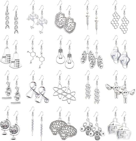20 Pairs Biology Gifts Earrings Set Unique Charm Biology Chemistry DNA Drop Dangle Earrings Microscope Brain Heart Light Bulb Globe Scientist Hexagonal Gene Sequence Earrings Punk Simulation Jewelry Gifts in Saudi Arabia